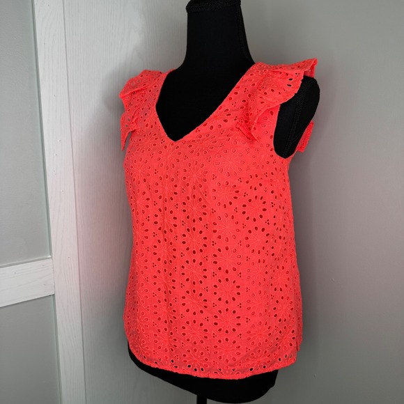 Lilly Pulitzer Coral Eyelet Flutter Sleeve Top | Size XXS New Without Tag - Picture 8 of 8